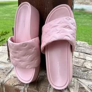 Louis Vuitton Pink Monogram Embossed Lambskin Sandals